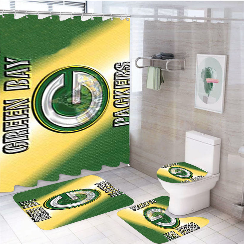 Green Bay Packers Raised 4Pcs Bathroom Set Shower Curtain