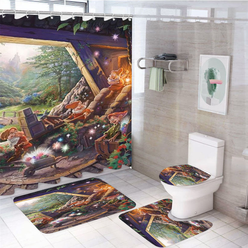 Grumpy And Dopey Seven Dwarfs 4Pcs Bathroom Set Shower Curtain