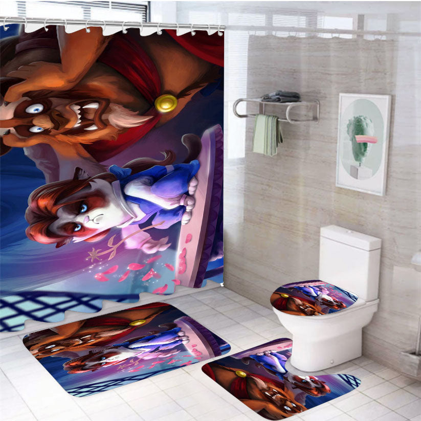 Grumpy Cat And The Beast  4Pcs Bathroom Set Shower Curtain