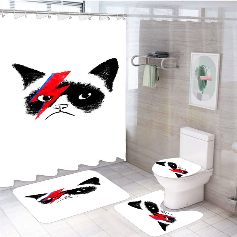 Grumpy Cat As David Bowie  4Pcs Bathroom Set Shower Curtain