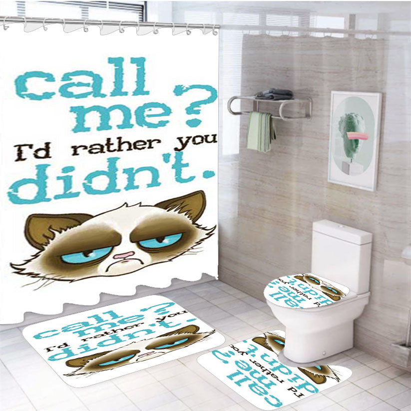 Grumpy Cat Call Me  4Pcs Bathroom Set Shower Curtain