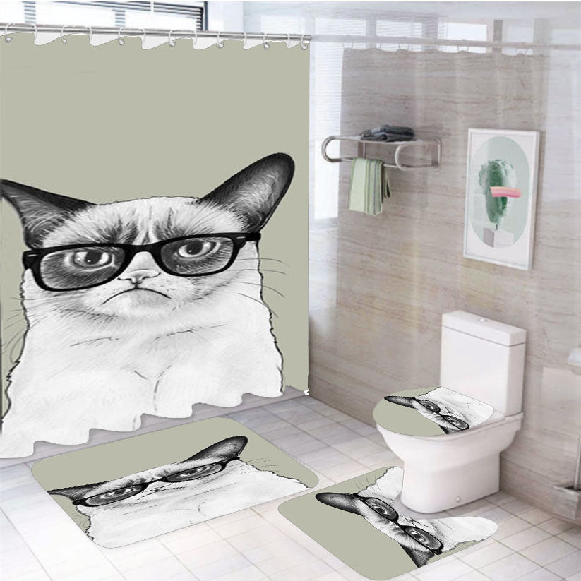 Grumpy Cat Glasses  4Pcs Bathroom Set Shower Curtain