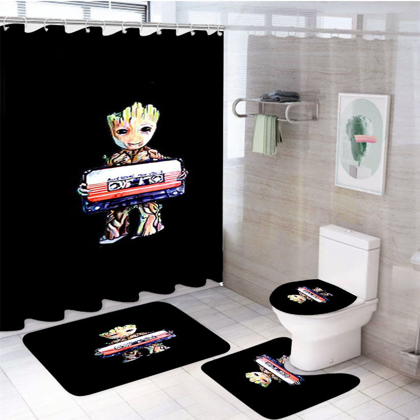 Guardians Of The Galaxy Baby Groot Original Art Movie Marvel 4Pcs Bathroom Set Shower Curtain