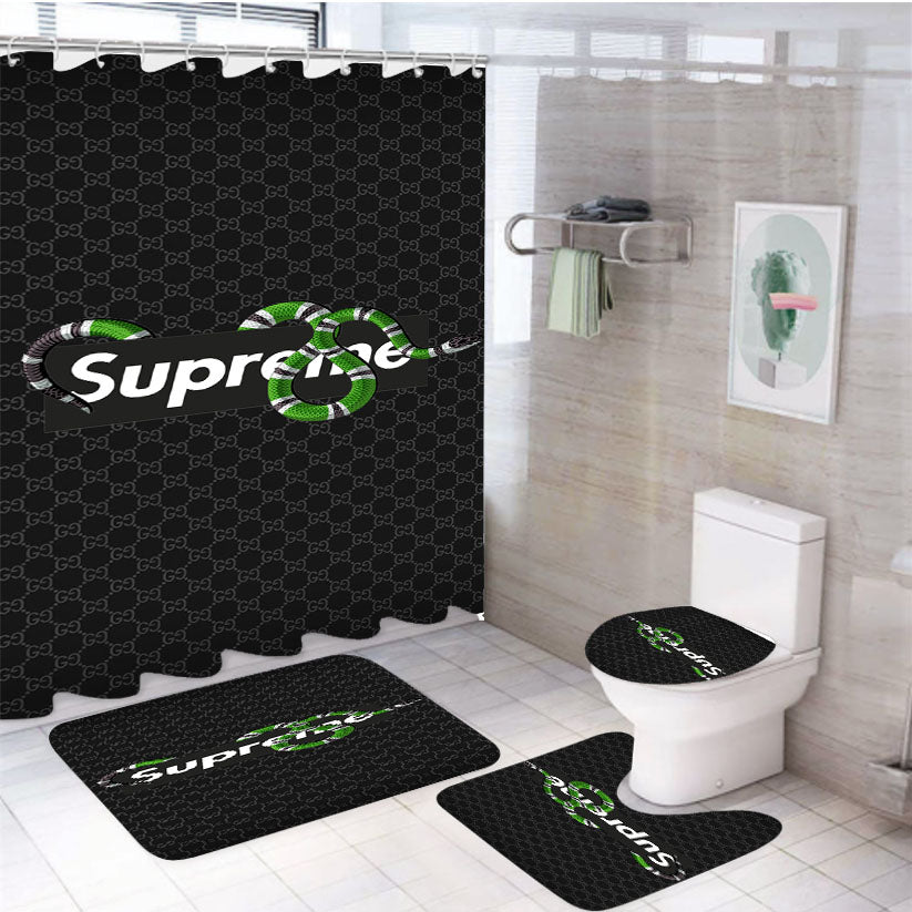 Gucci And Supreme 4Pcs Bathroom Set Shower Curtain
