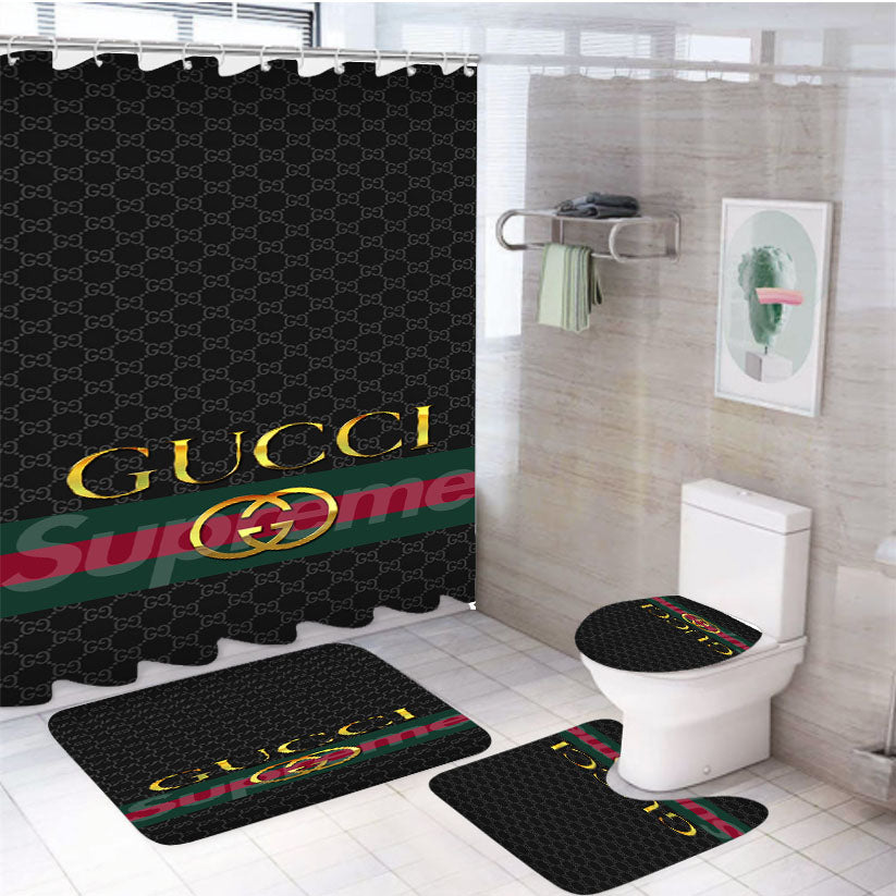 Gucci Supreme 4Pcs Bathroom Set Shower Curtain