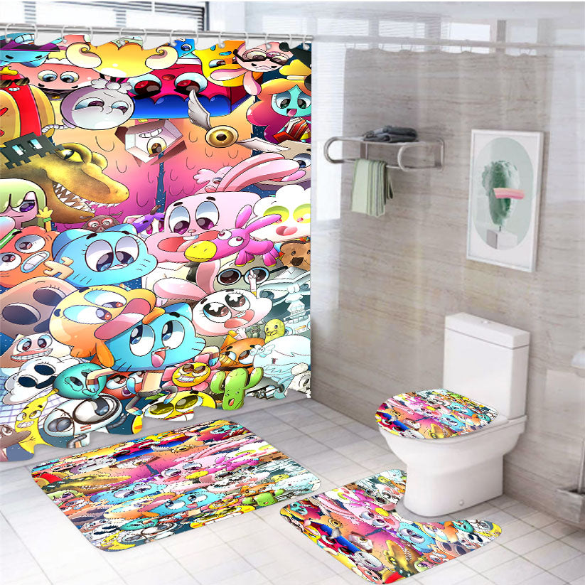 Gumball World Cartoon Network Animated Series  4Pcs Bathroom Set Shower Curtain