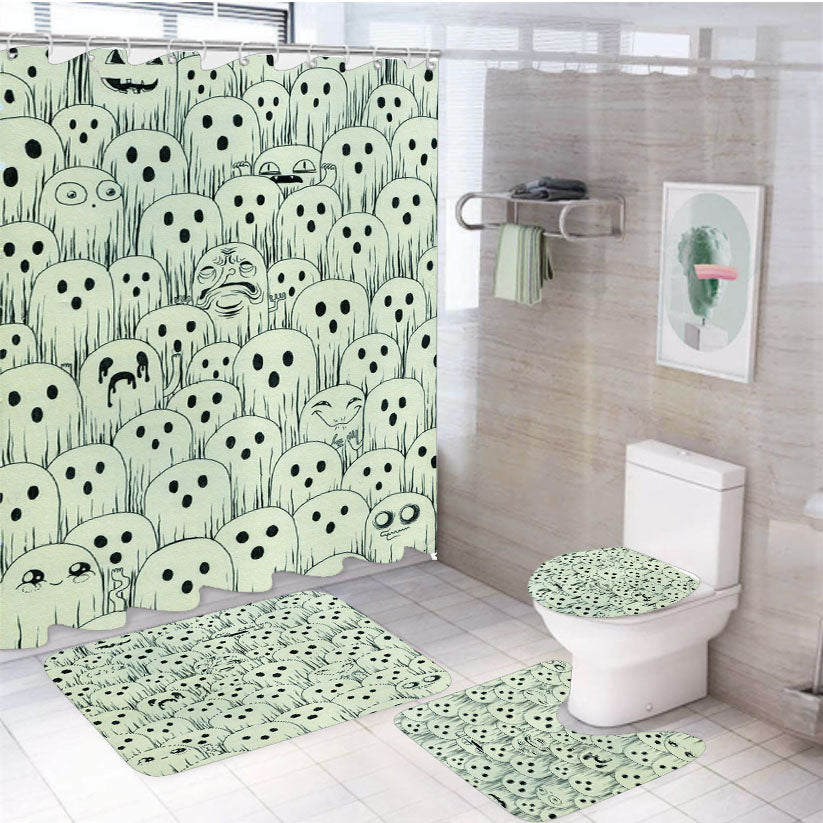 Halloween Aesthetic Creepy Halloween 4Pcs Bathroom Set Shower Curtain