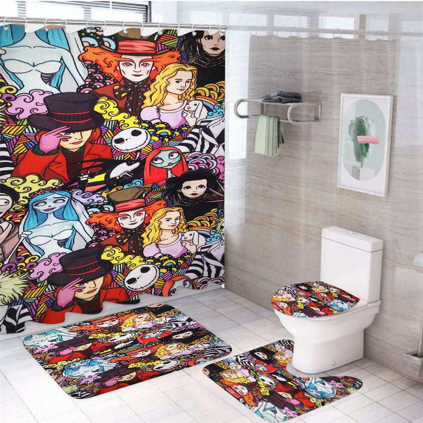 Halloween Johny Depp Pattern Cartoon 4Pcs Bathroom Set Shower Curtain