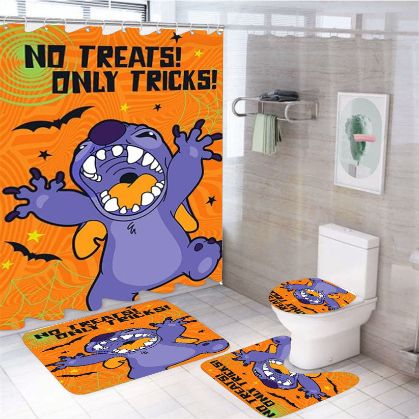 Halloween Mischief Stitch 4Pcs Bathroom Set Shower Curtain