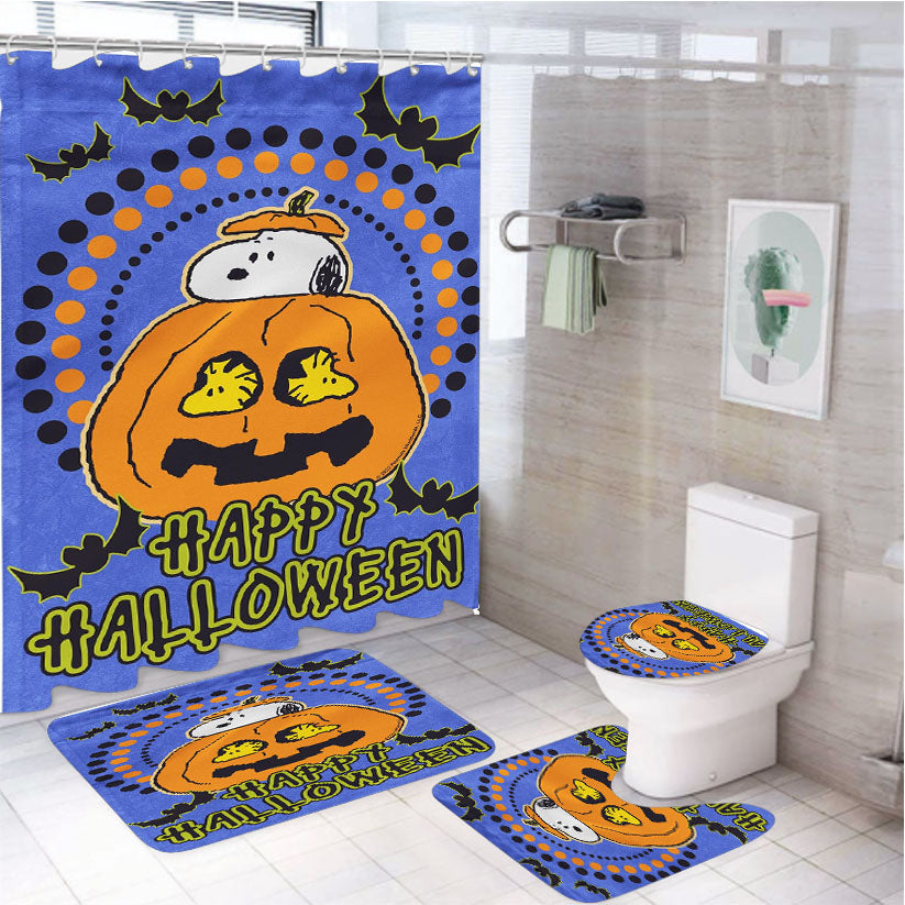 Halloween Snoopy Jack O'Lantern 4Pcs Bathroom Set Shower Curtain