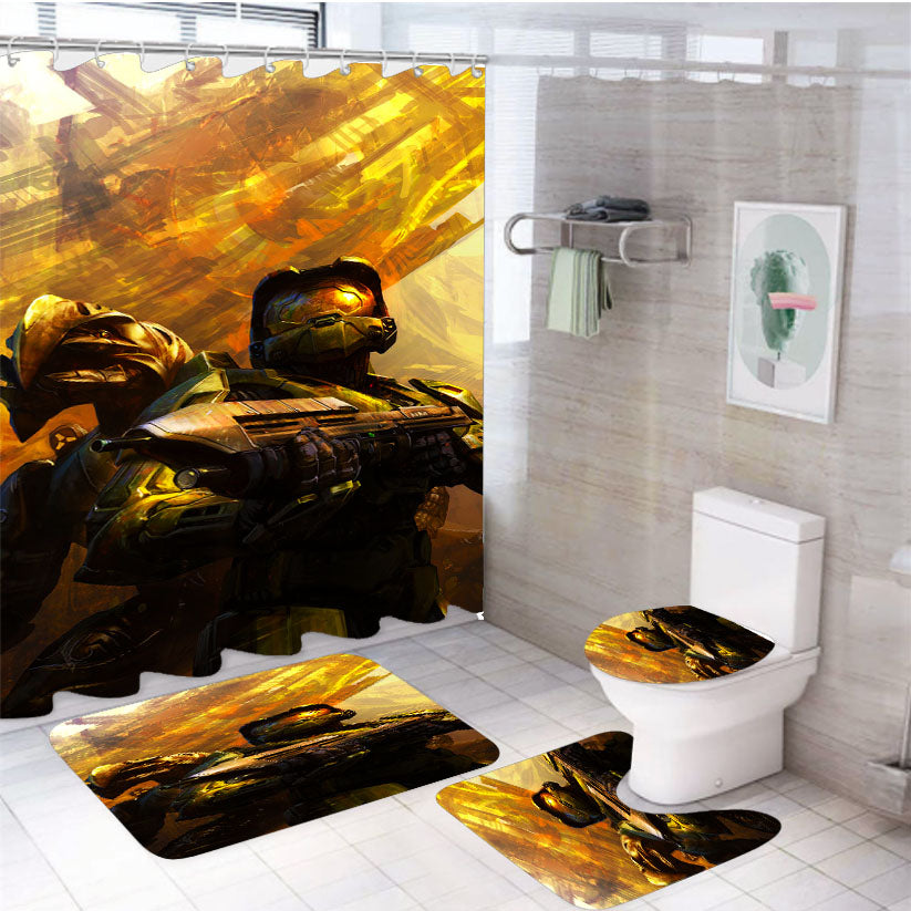 Halo Space Marine 4Pcs Bathroom Set Shower Curtain