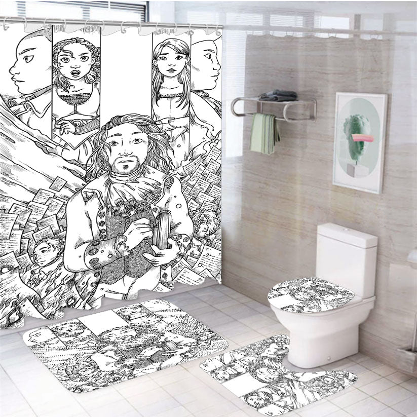 Hamilton American Musical Sketch Doodle 4Pcs Bathroom Set Shower Curtain