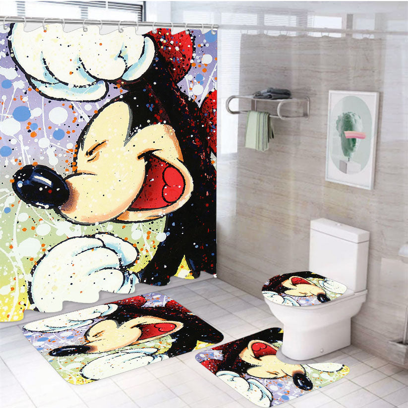 Happily Ever Laughter Mickey 4Pcs Bathroom Set Shower Curtain