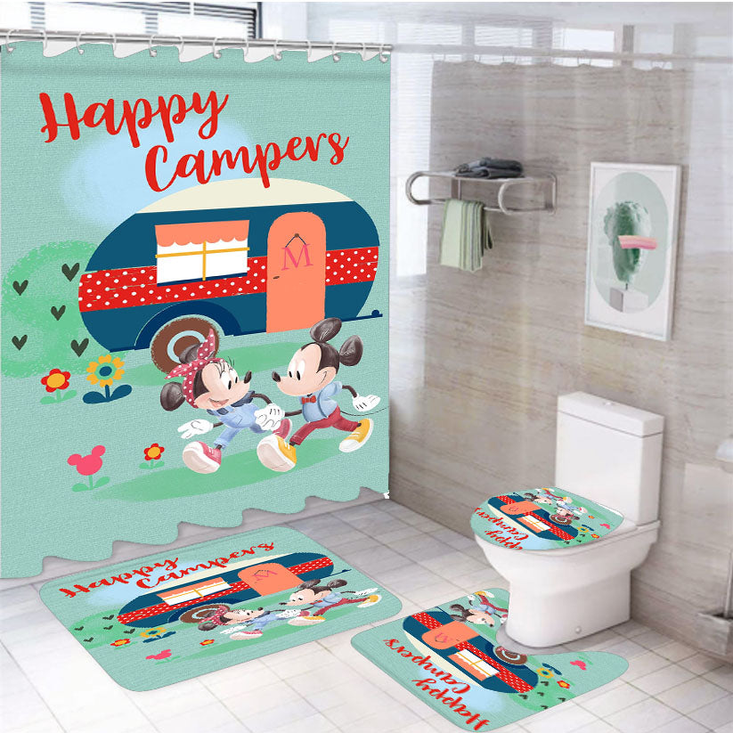 Happy Campers Mickey & Minnie 4Pcs Bathroom Set Shower Curtain
