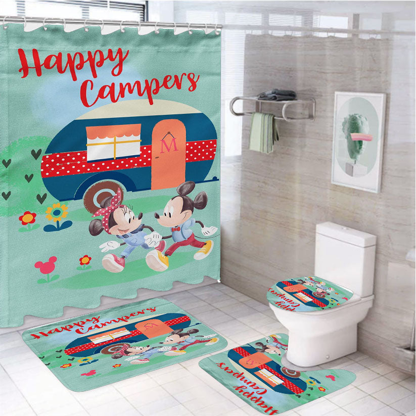 Happy Campers Mickey And Minnie 4Pcs Bathroom Set Shower Curtain