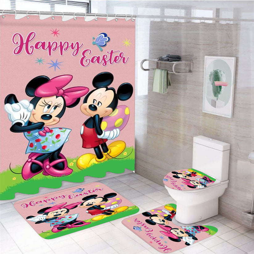 Happy Easter Mickey & Minnie 4Pcs Bathroom Set Shower Curtain
