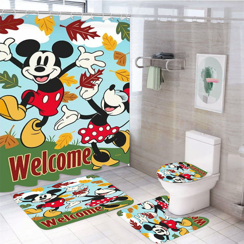 Happy Fall Leaves Mickey And Minnie 4Pcs Bathroom Set Shower Curtain