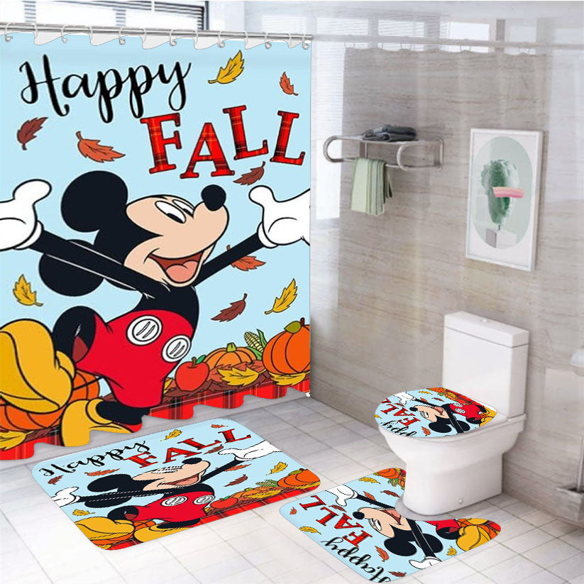 Happy Fall Mickey 4Pcs Bathroom Set Shower Curtain