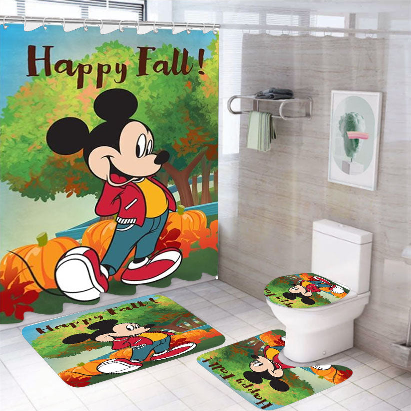 Happy Fall Pumpkin Patch Mickey 4Pcs Bathroom Set Shower Curtain