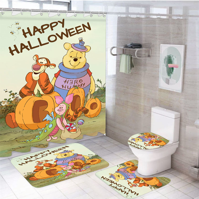 Happy Halloween Pooh 4Pcs Bathroom Set Shower Curtain