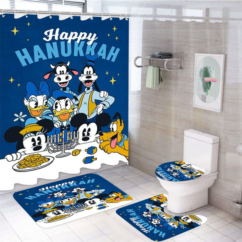 Happy Hanukkah Disney Gang 4Pcs Bathroom Set Shower Curtain