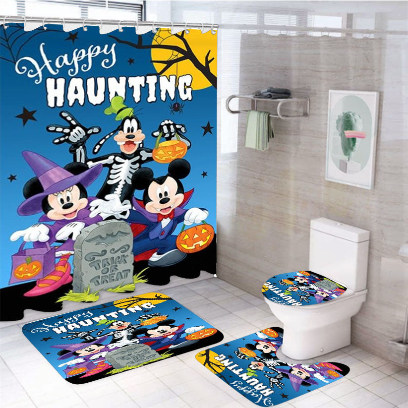 Happy Haunting Disney Gang 4Pcs Bathroom Set Shower Curtain
