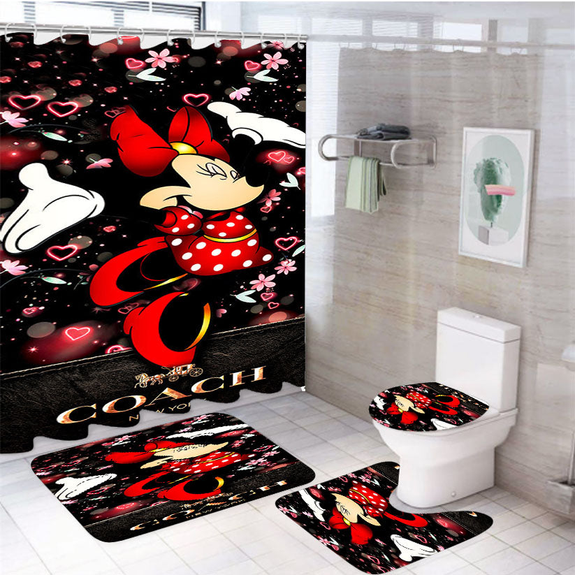 Happy Minni Mouse Coach Flowers 4Pcs Bathroom Set Shower Curtain