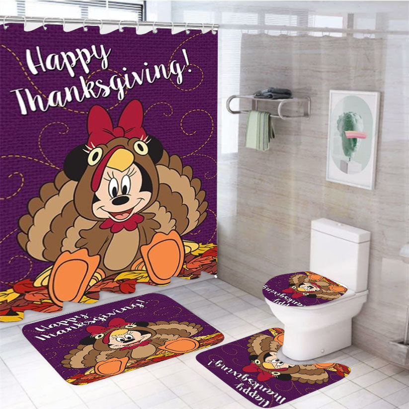 Happy Thanksgiving Minnie Mouse 4Pcs Bathroom Set Shower Curtain