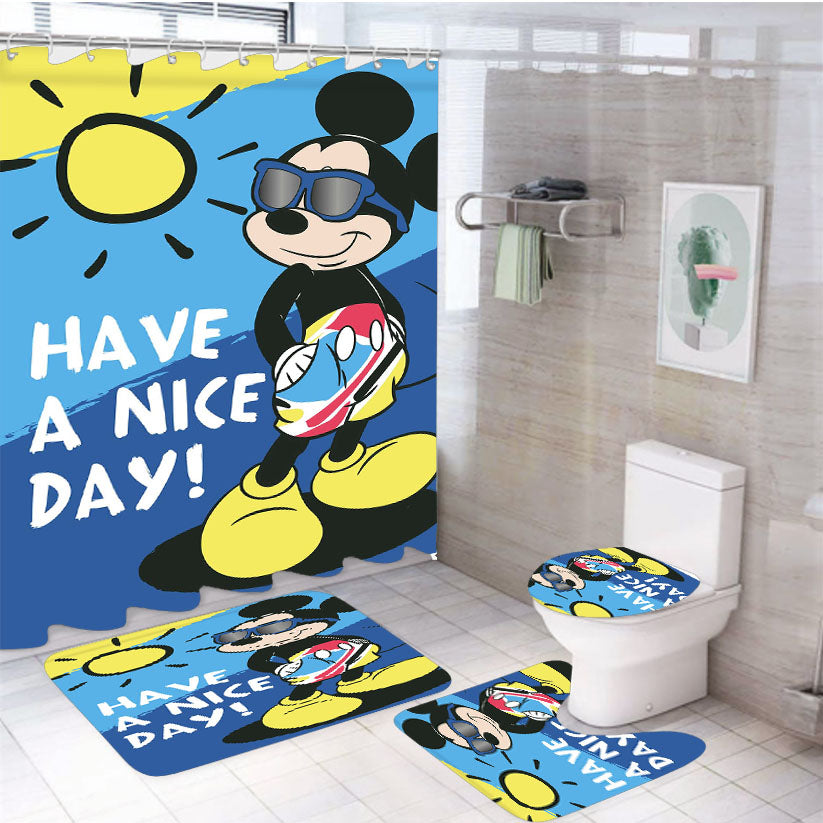 Have A Nice Day Sunny Mickey 4Pcs Bathroom Set Shower Curtain