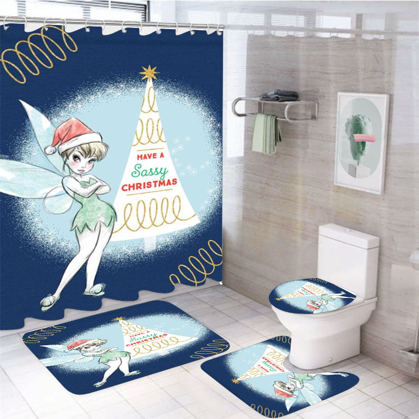 Have A Sassy Christmas Tinker Bell 4Pcs Bathroom Set Shower Curtain