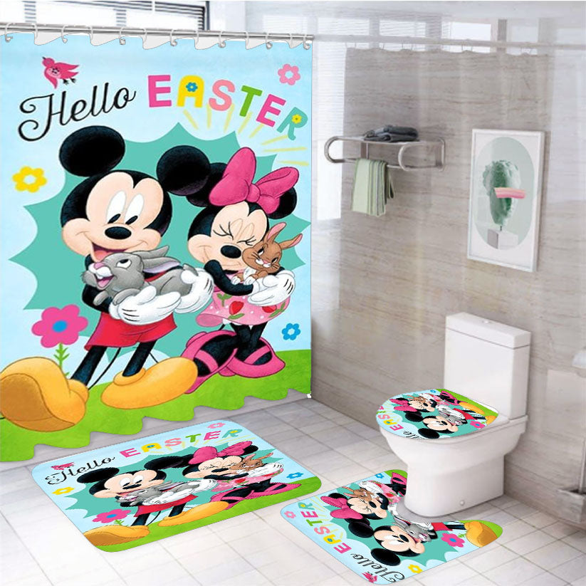 Hello Easter Mickey And Minnie 4Pcs Bathroom Set Shower Curtain