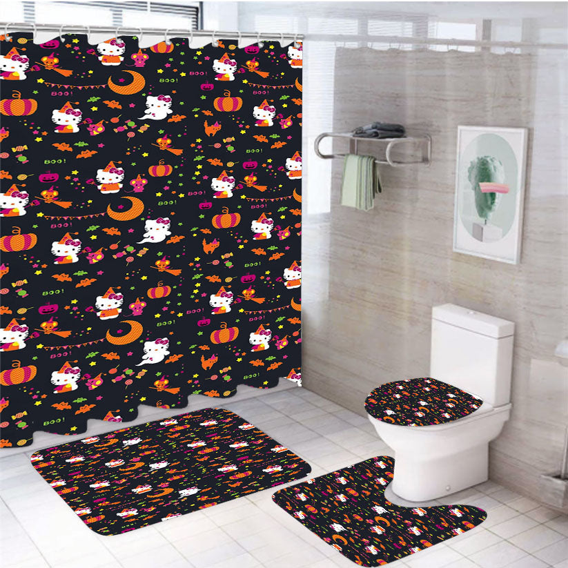 Hello Kitty Halloween Pattern 4Pcs Bathroom Set Shower Curtain