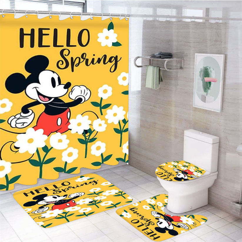 Hello Spring Daisies Mickey Mouse 4Pcs Bathroom Set Shower Curtain