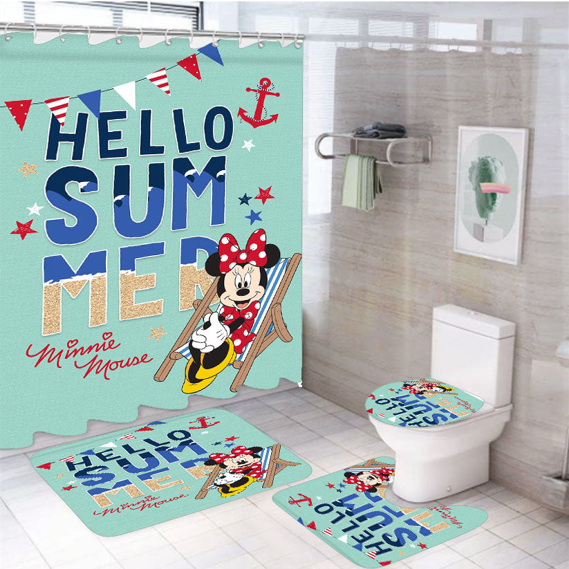 Hello Summer Minnie 4Pcs Bathroom Set Shower Curtain