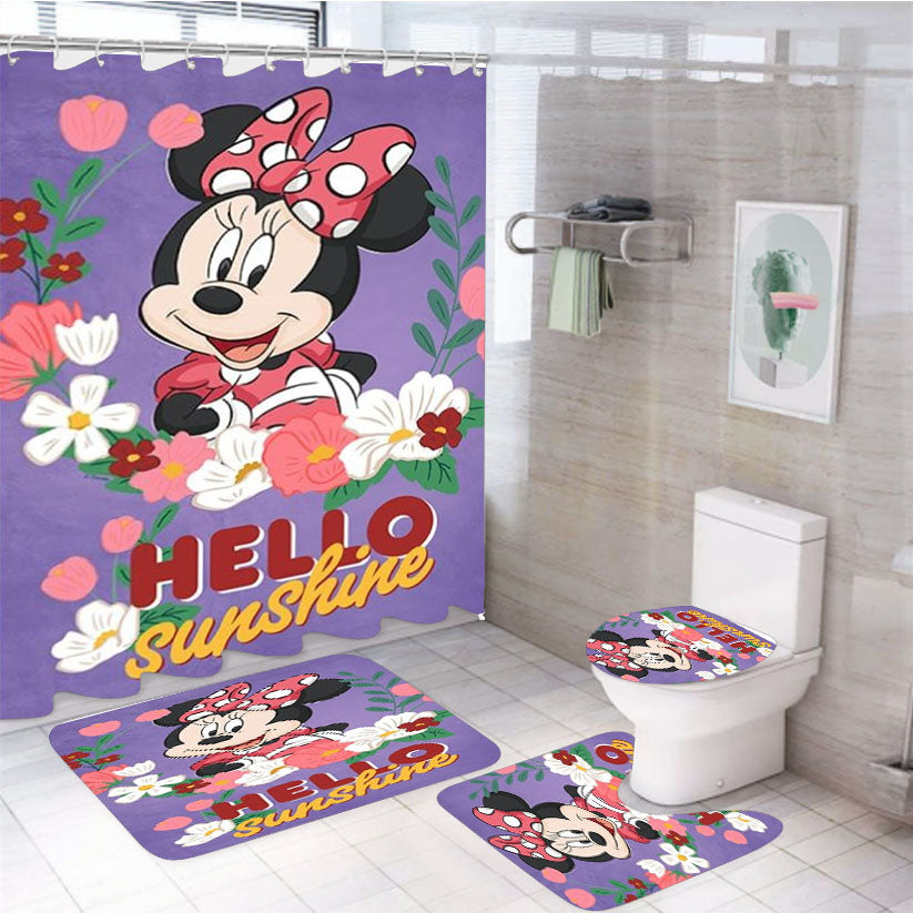 Hello Sunshine Minnie Mouse 4Pcs Bathroom Set Shower Curtain