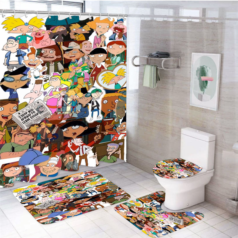 Hey Arnold Collages  4Pcs Bathroom Set Shower Curtain