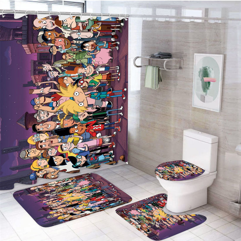 Hey Arnold Nickelodeon All Characters 4Pcs Bathroom Set Shower Curtain