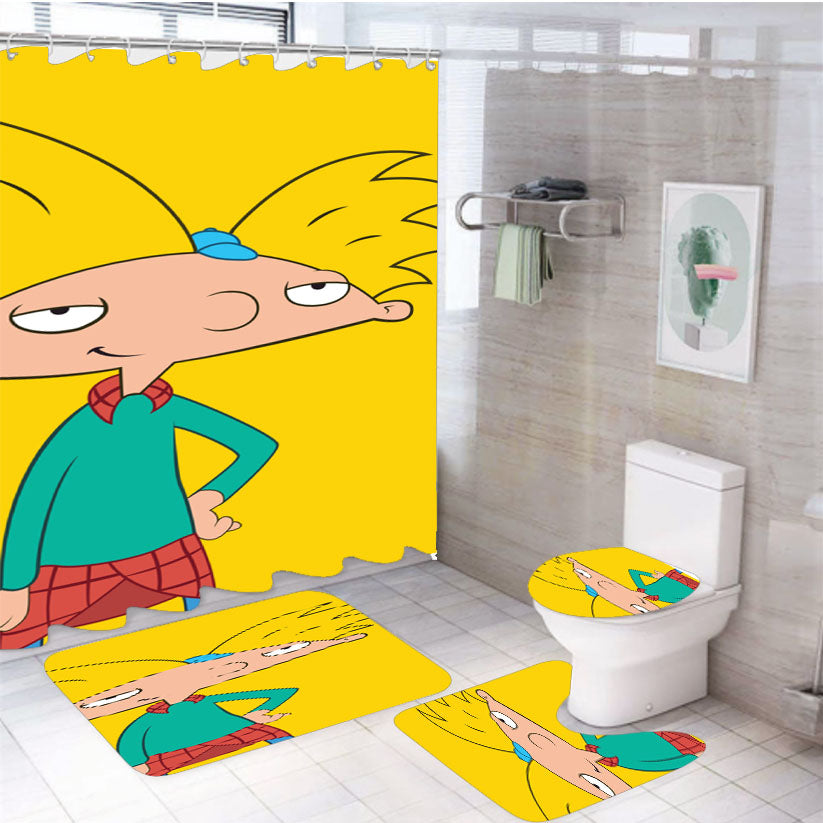 Hey Arnold Yellow Character 4Pcs Bathroom Set Shower Curtain