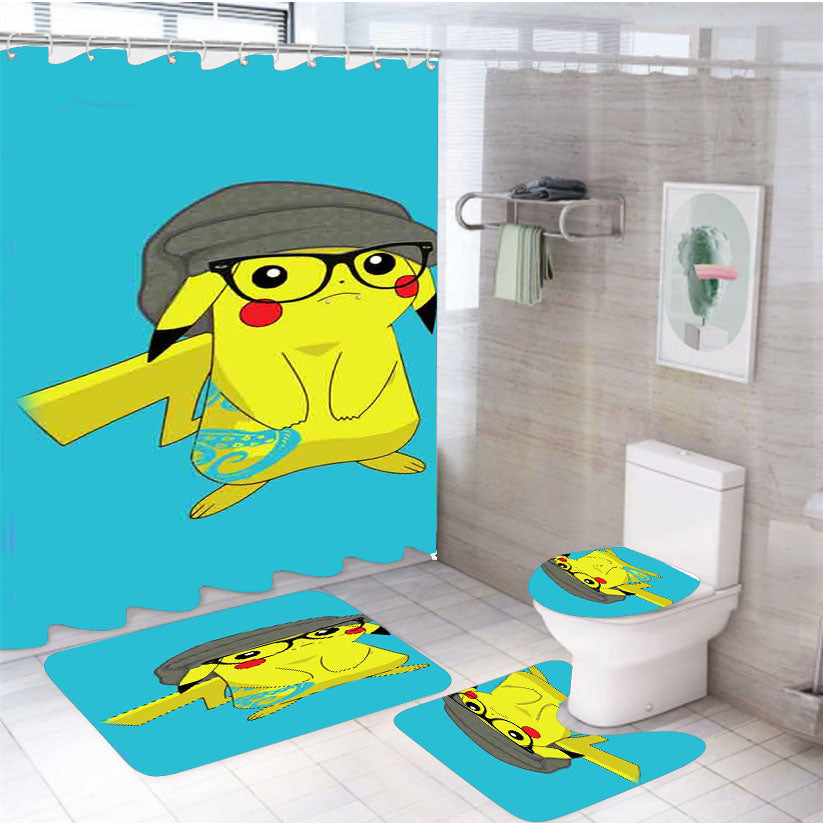 Hipster Pikachu 4Pcs Bathroom Set Shower Curtain