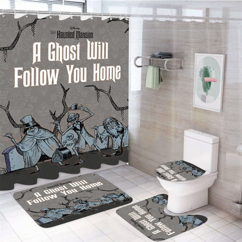 Hitchhiking Ghosts Haunted Mansion 4Pcs Bathroom Set Shower Curtain