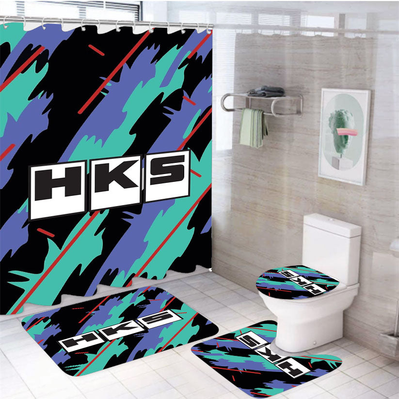 Hks Retro Pattern 4Pcs Bathroom Set Shower Curtain