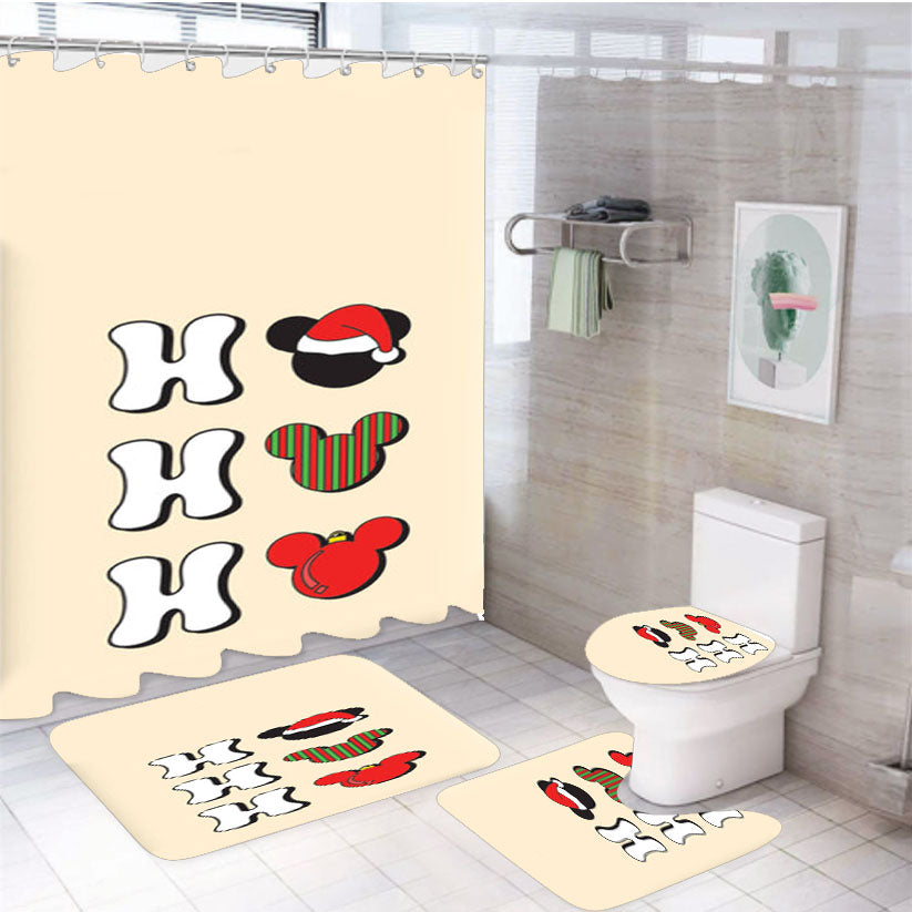 Ho Ho Ho Mickey 4Pcs Bathroom Set Shower Curtain