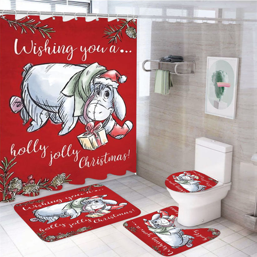 Holly Jolly Christmas Eeyore 4Pcs Bathroom Set Shower Curtain