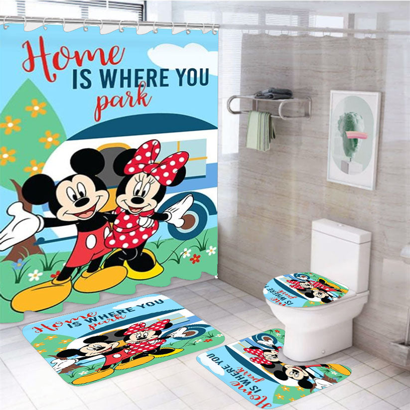 Home Is Where You Park Mickey And Minnie 4Pcs Bathroom Set Shower Curtain