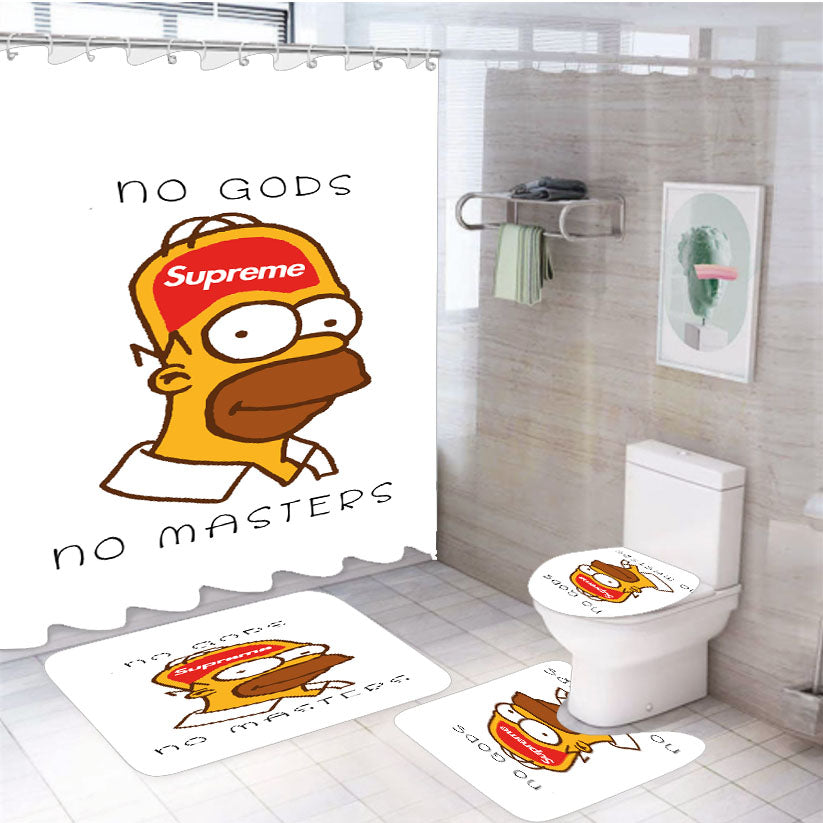 Homer Simpson Supreme No Gods No Masters White 4Pcs Bathroom Set Shower Curtain