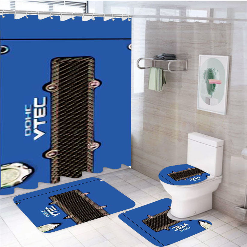 Honda Vtec Blue 4Pcs Bathroom Set Shower Curtain