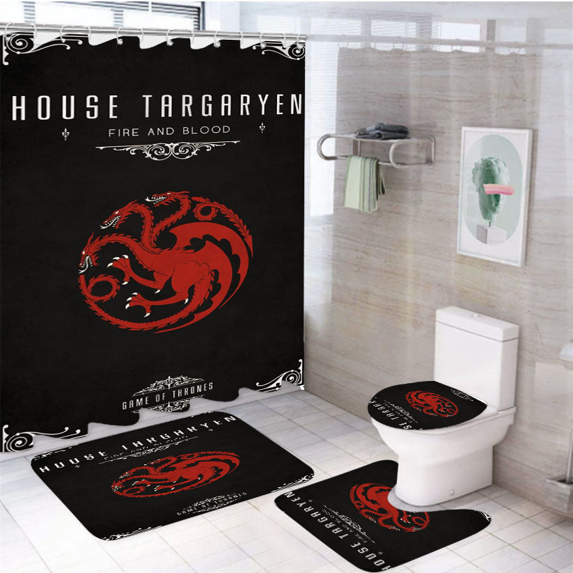 House Targayen Fire And Blood Games Of Thrones Wallpaper 4Pcs Bathroom Set Shower Curtain