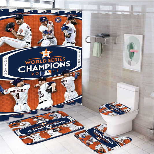 Houston Astros 2017 World Series Champions 4Pcs Bathroom Set Shower Curtain