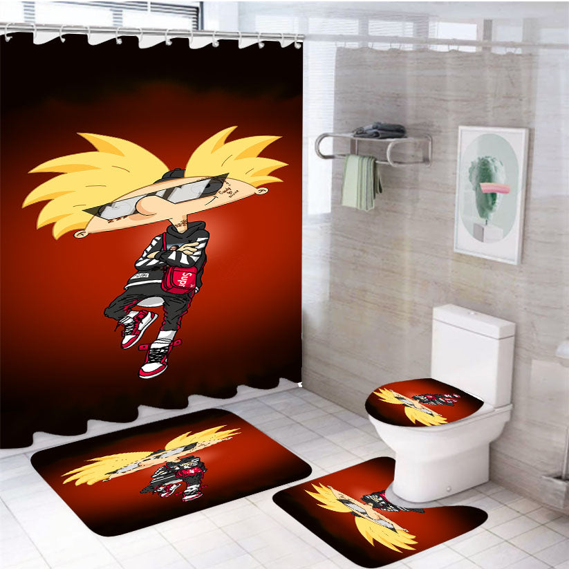 Hypebeast Hey Arnold Cartoon  4Pcs Bathroom Set Shower Curtain