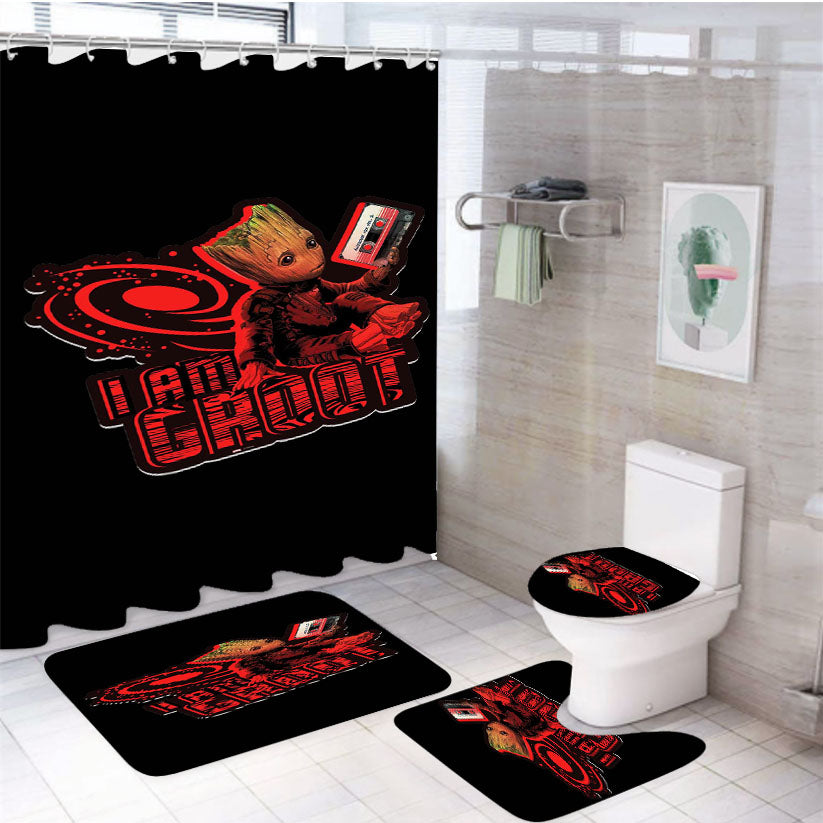 I Am Groot Art 4Pcs Bathroom Set Shower Curtain